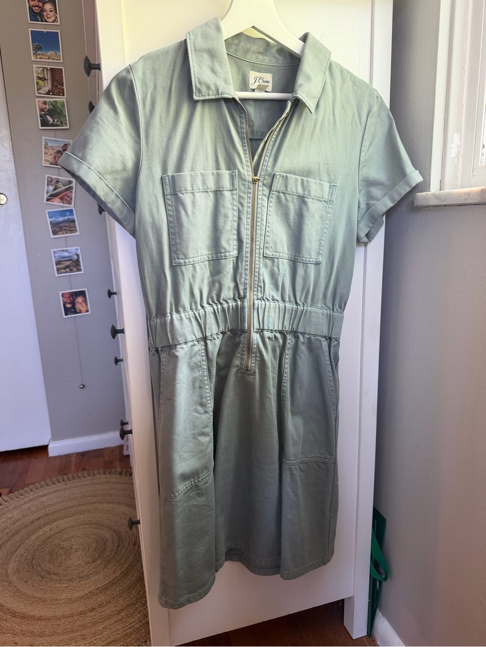 J. Crew Sage Green Short Sleeve Zip-Front Utility Dress